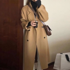 高级感黑灰色呢子大衣女2024冬装新款加厚宽松羽绒内胆羊毛呢外套 